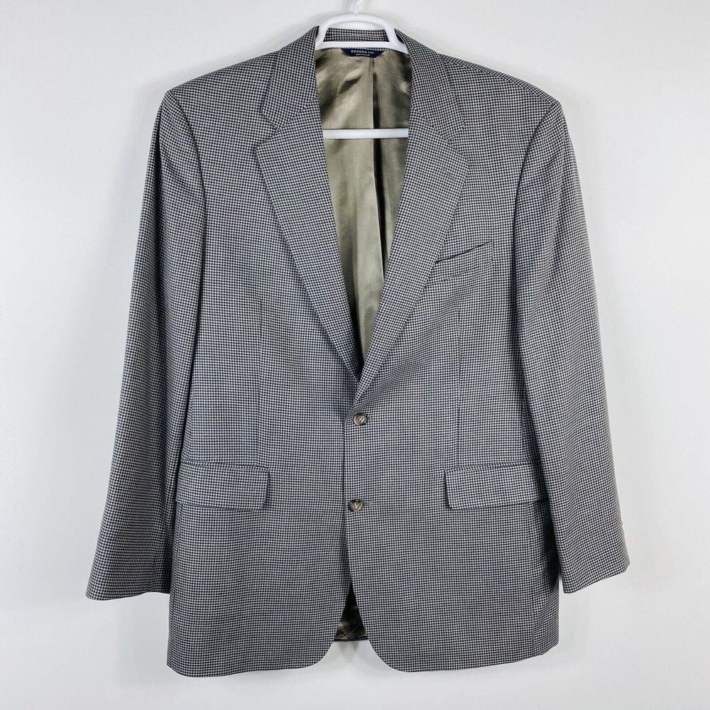 Brooks Brothers 346 Sz 42 Long Silk Wool Sport Coat Blazer Tan Blue Houndstooth